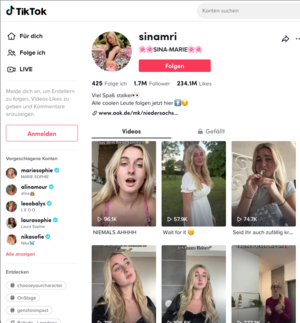 Sina-Marie Reens Tiktok Kanal @Sinamri
